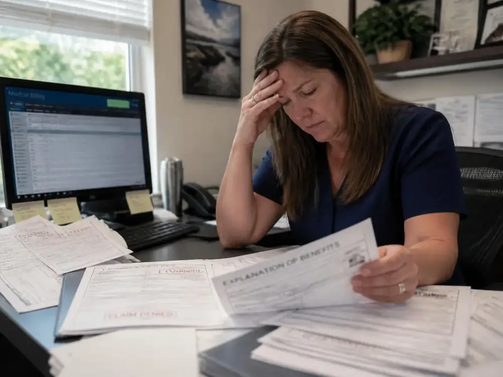 Denied medical claims paperwork being reviewed