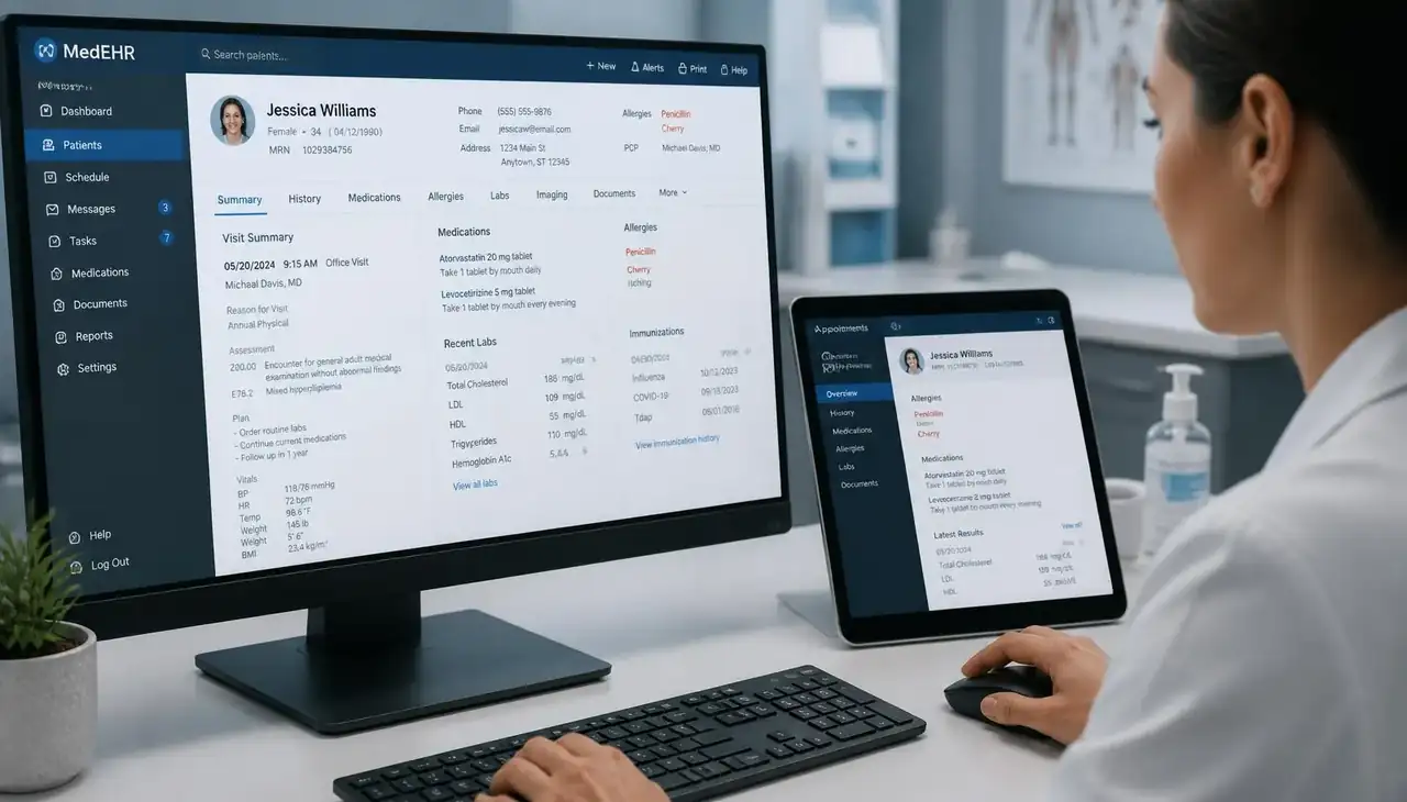 Electronic health record workspace for medical billing