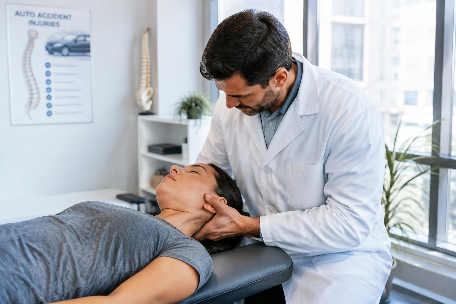 Chiropractor treating a patient after a car accident